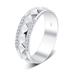 Serrated Pattern Shaped CZ Crystal Silver Ring NSR-4093